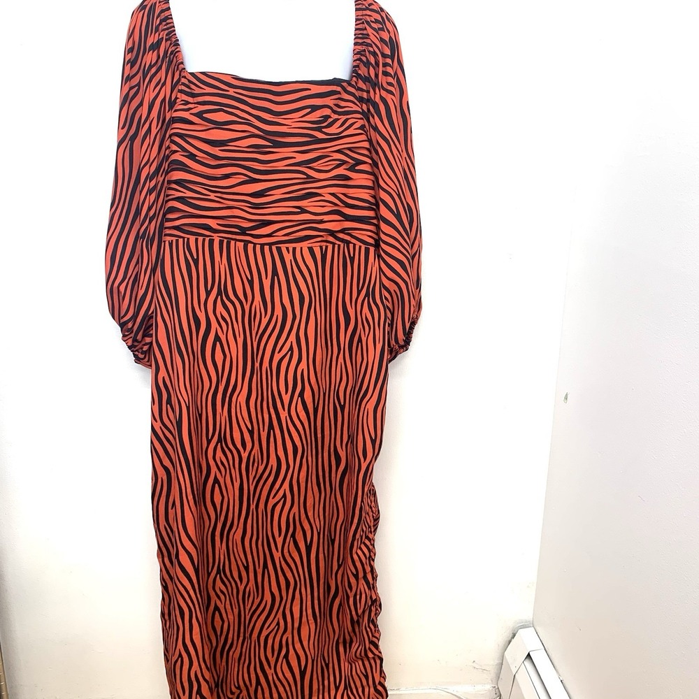 Grass Fields Maxi Dress Orange Black Animal Print‎ Square Neck UK 24 US 20 Lined
